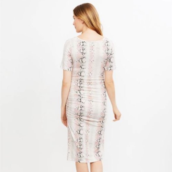 Isabella Oliver Ruched Pink Python Maternity Dress - Picture 2 of 8